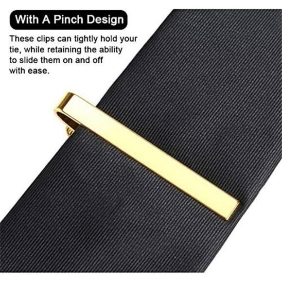 Mens Tie Clip Set 7 Pack Tie Bar Pinch Clips Formal Business Necktie Accessory - Picture 3 of 8